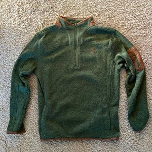 Browning men’s fleece 1/4 zip pullover - Medium, olive green and brown